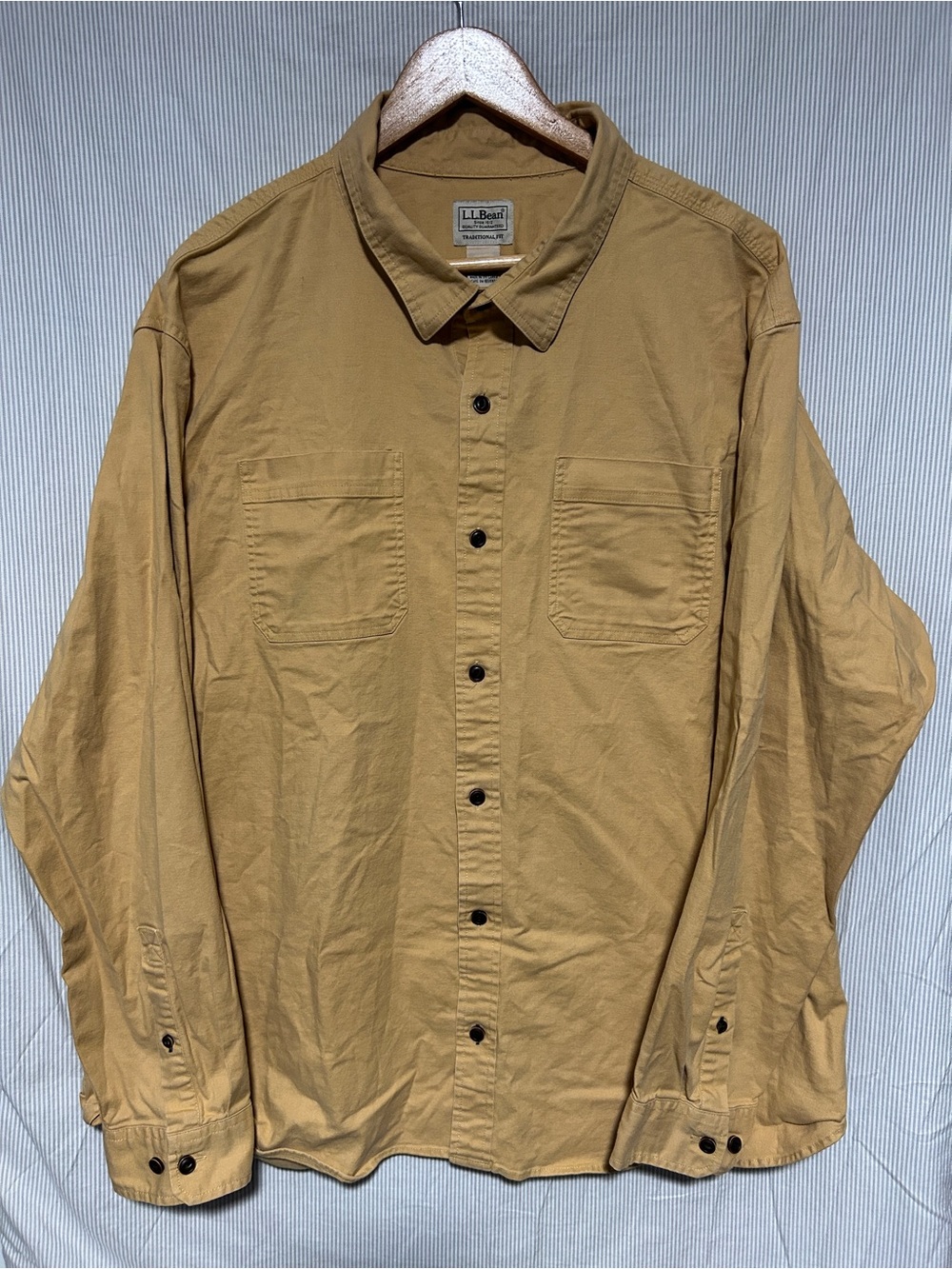 LL Bean Shirt Mens Mustard BeanFlex Twill Traditional Untucked Fit Workwear XXL